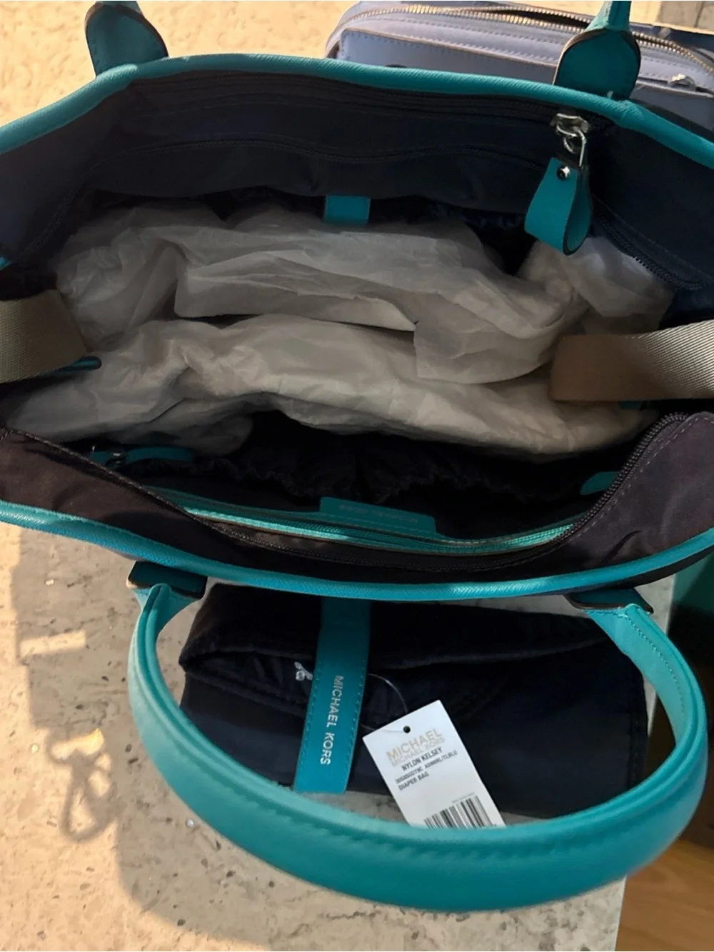 Michael Kors Navy and Teal Baby Bag Tote